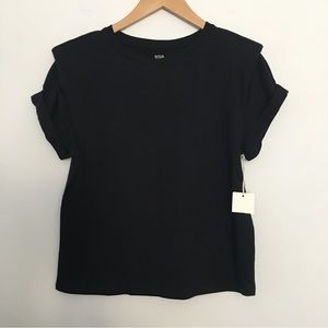 ana Women’s 100% Cotton Tee Shirt Shoulder Pads Black Medium